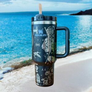 Star Wars Darth Vader and Death Star Engraved Matte Black Insulated Tumbler