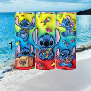 Stitch Autism Awareness Heart Puzzle Rainbow Gradient Design