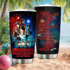 Stranger Things Alphabet Wall and Character Name List Collage Stainless STumblerl Tumbler