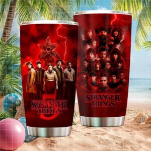 Stranger Things Season 5 Group Poster and Demogorgon Red Glow Travel Tumbler