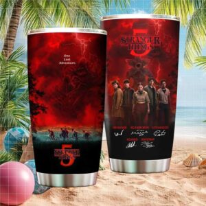 Stranger Things Season 5 One Last Adventure Character Signatures Red Lightning Tumbler
