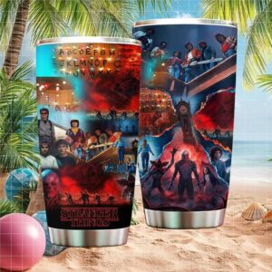 Stranger Things Ultimate Series Montage Collage with Vecna and Hawkins Clock Tumbler