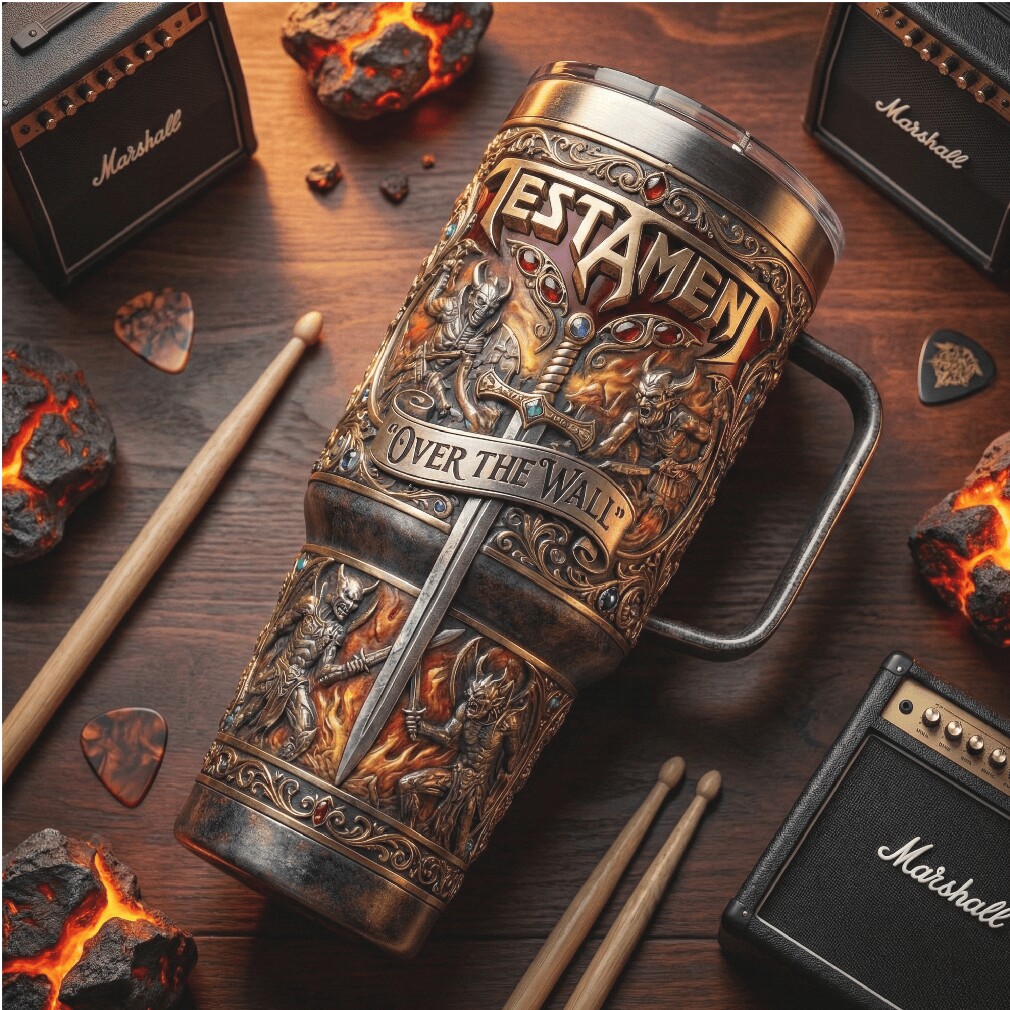 Testament “Over The Wall” Heavy Metal 40oz Tumbler with Handle Testament “Over The Wall” Heavy Metal 40oz Tumbler with Handle