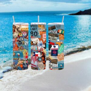 Texas State Pride Collage Tumbler Bluebonnets and BBQ Design