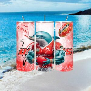 The Dolphins NRL Muscular Dolphin Mascot Red and White Rugby Tumbler