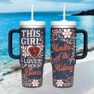 This Girl Loves Her Bears Navy and Orange Glitter 40oz Insulated Cup