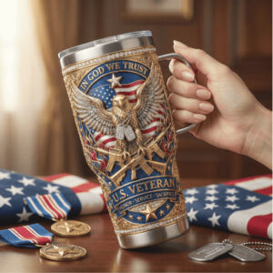 U.S. Veteran In God We Trust Patriotic 3D Sculpted Honor Tumbler