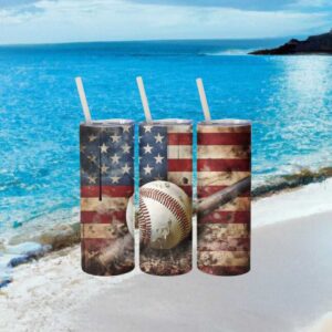 Vintage American Flag Baseball and Bat Grunge Style Tumbler