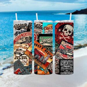 Vintage Hot Rod Garage Retro Muscle Car Collage Tumbler Wrap