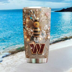 Washington Commanders Personalized Jeweled Bee Floral 20oz Tumbler