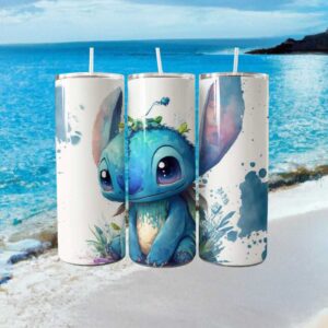 Watercolor Baby Stitch Cute Alien Skinny Tumbler Wrap