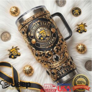 Wichita State Shockers “Play Angry” Luxury Gold & Black 3D Custom Tumbler