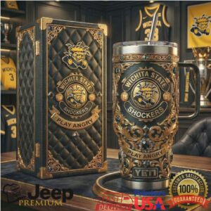 Wichita State Shockers “Play Angry” Luxury Gold & Black 3D Custom Tumbler