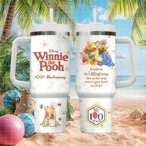 Winnie The Pooh 100th Anniversary “Littlest Things” Quote Floral 40oz Tumbler