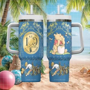 Winnie the Pooh 100 Years Anniversary Gold Seal Blue Christopher Robin Tumbler