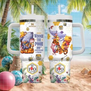 Winnie the Pooh 100th Anniversary & Friends Floral Honeycomb Stanley Style Tumbler