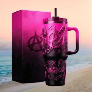 YUNGBLUD Signature 3D Pink & Black Anarchy Symbol Tumbler   Alt Rock Fan Collectible