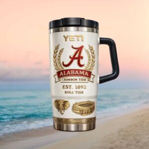 Alabama Crimson Tide “Roll Tide” Est. 1892 White & Gold Elephant Tumbler