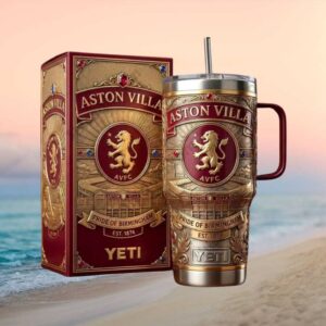 Aston Villa FC Pride of Birmingham Est 1874 Custom 3D Gold & Maroon YETI Tumbler