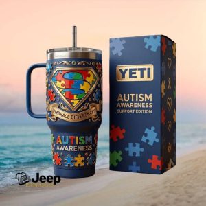 Autism Awareness Support Edition “Embrace Differences” Superhero Puzzle Piece Tumbler