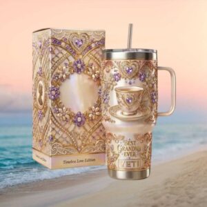 Best Grandma Ever Tea Tumbler & Floral Jewelry 3D Embossed Tumbler