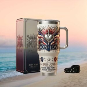 Bon Jovi “Living on a Prayer” American Rock Legends 3D Heart and Dagger Tumbler