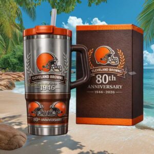 Cleveland Browns 80th Anniversary Established 1946 Commemorative 40oz Tumbler with Handle