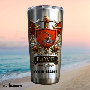 Cleveland Browns Custom Name Fan Gift Retro Orange Helmet Crest Stainless Steel Insulated Tumbler