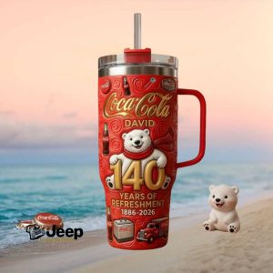 Coca Cola 140 Years of Refreshment Personalized Polar Bear Tumbler Design