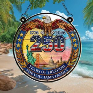 Custom Family Name 250 Years of Freedom Stained Glass Eagle Ornament Custom Family Name 250 Years of Freedom Stained Glass Eagle Ornament