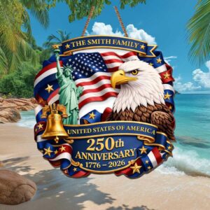 Custom Family Name USA 250th Anniversary Eagle and Statue of Liberty Ornament Custom Family Name USA 250th Anniversary Eagle and Statue of Liberty Ornament