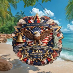 Custom Family Name United States 250th Anniversary Liberty Bell and Statue Ornament Custom Family Name United States 250th Anniversary Liberty Bell and Statue Ornament