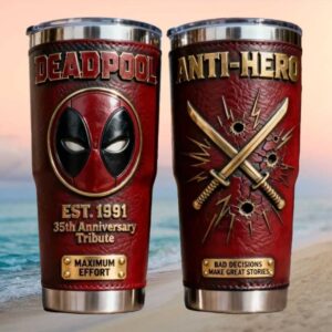 Deadpool 35th Anniversary Tribute Anti Hero Leather Wrapped Tumbler