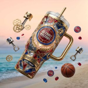 Detroit Pistons Est 1937 Stained Glass Style Basketball Tumbler