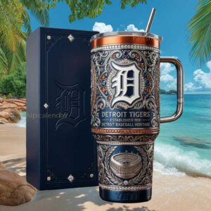 Detroit Tigers Baseball Heritage Established 1901 Luxury Embossed 40oz Tumbler with Lid and Straw