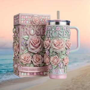 Eternal Beauty Pink Rose Jewel Encrusted Luxury 3D Tumbler