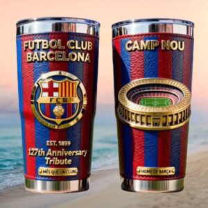 FC Barcelona 127th Anniversary Tribute 40oz Tumbler   Camp Nou Leather Wrap Style