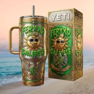Feid Ferxxocalipsis “Mor La Rompe Cora” Green Gold Sun Mascot Tumbler