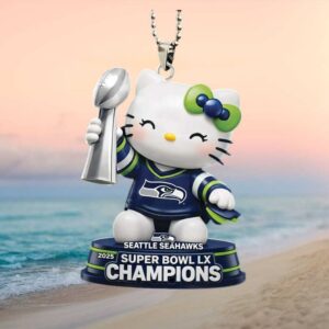 Hello Kitty Seattle Seahawks Super Bowl LX Champions Trophy Ornament