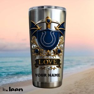 Indianapolis Colts Personalized Fan Gift Custom Name Retro Blue Shield Stainless Steel Insulated Tumbler