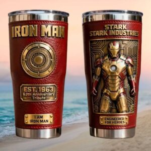 Iron Man Stark Industries Est. 1963 63rd Anniversary Tribute Leather Wrapped 40oz Tumbler