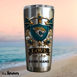 Jacksonville Jaguars Football Fan Retro Shield Personalized Name Gift Stainless Steel Insulated Tumbler