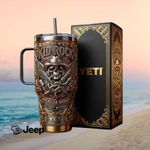 Kid Rock American Badass Detroit Michigan Skull and Pistons Custom Engraved Tumbler