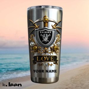Las Vegas Raiders Custom Name Fan Gift Retro Silver Shield Stainless Steel Insulated Tumbler