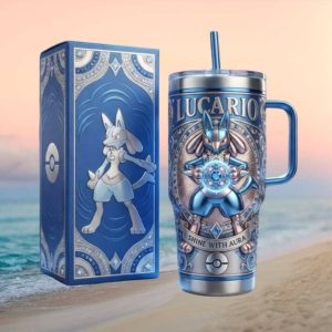 Lucario Shine With Aura Blue Crystal Pokemon Custom 40oz Insulated Tumbler