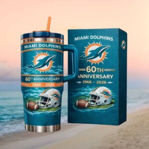 Miami Dolphins 60th Anniversary 1966 2026 Commemorative 40oz Tumbler with Handle