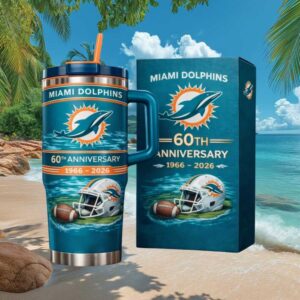 Miami Dolphins 60th Anniversary 1966 2026 Commemorative 40oz Tumbler with Handle