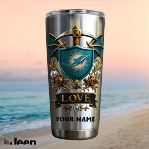 Miami Dolphins Personalized Name Fan Gift Vintage Aqua Crest 20oz Stainless Steel Insulated Tumbler
