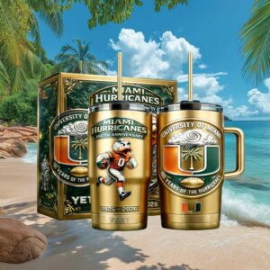 Miami Hurricanes 100 Years of Tradition Gold Edition Yeti Tumbler with Straw
