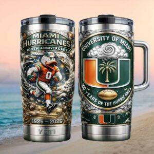 Miami Hurricanes 100th Anniversary Sebastian the Ibis Yeti Travel Tumbler